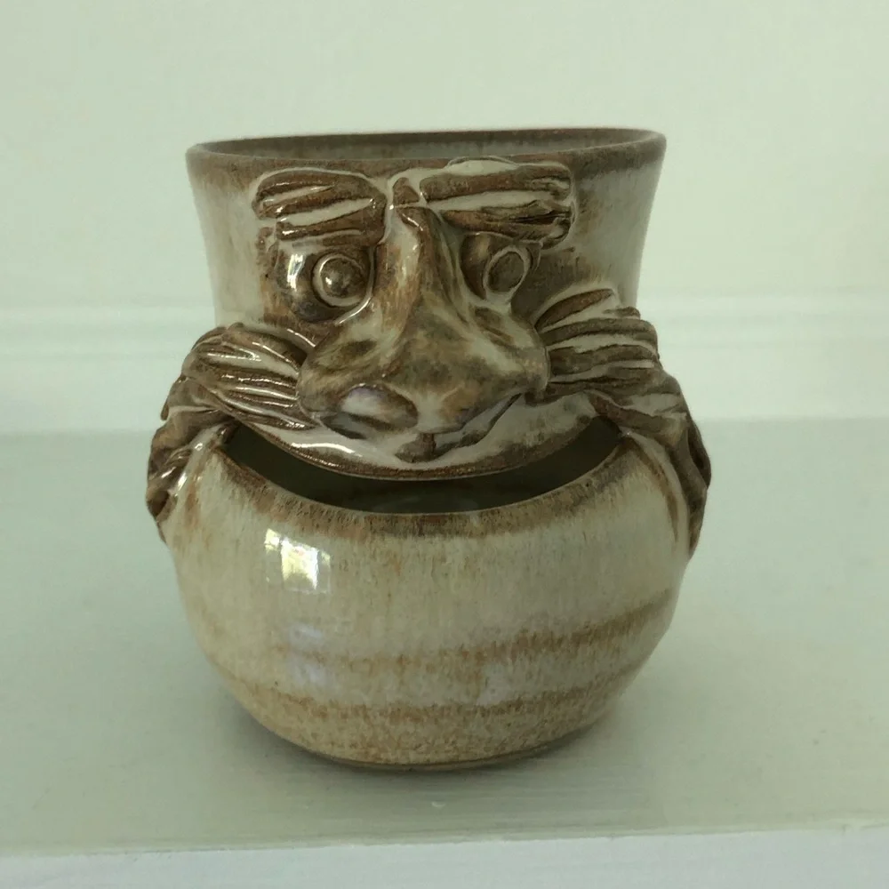 POTTS Pottery Linda Potts Funny Face Egg Separator Miniature Jug Seagrove NC